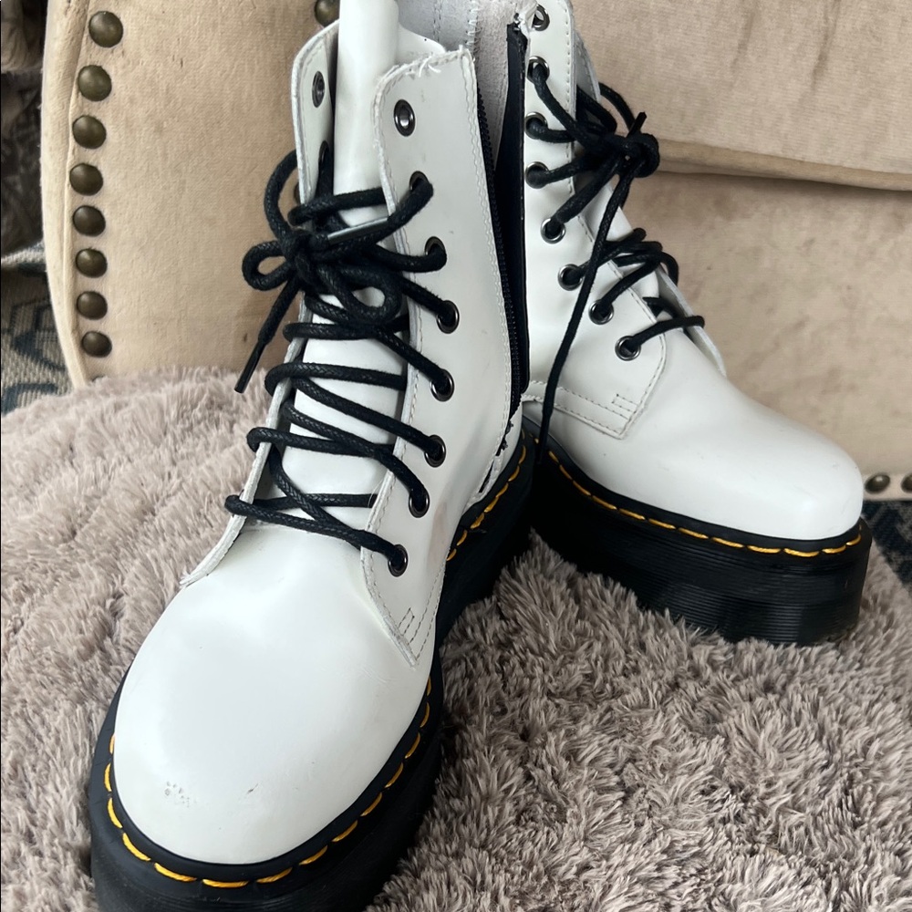 Dr. Martens White Platform Lace-Up Combat Boots with Black Laces - Picture 9 of 11